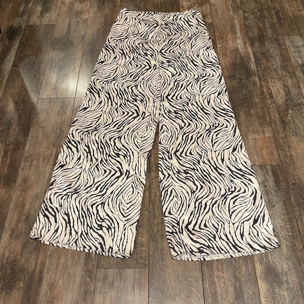 Lucy Paris Zebra Print Wide Leg Pants - Black and White